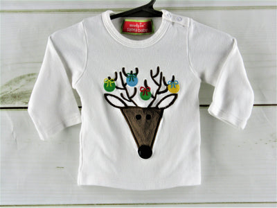 Mud Pie Santa Baby Deer with Ornaments Long Sleeved Shirt Size 0-6 months