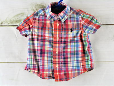 Ralph Lauren Plaid Collard Button Up Shirt Size 9 months